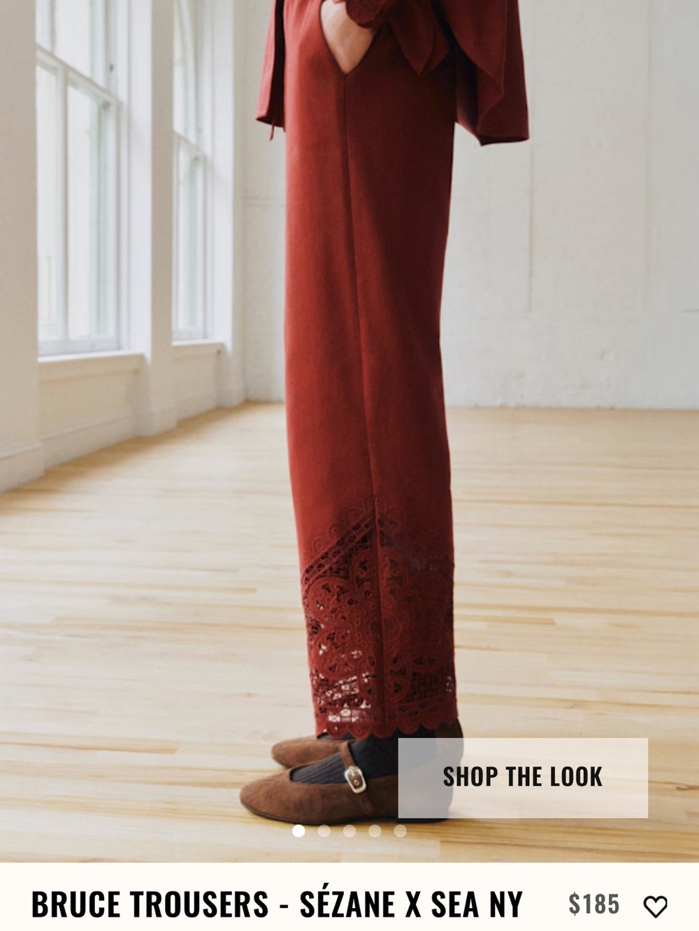 NWOT Sezane x SEA New York Burgundy Embroidered Bruce trousers